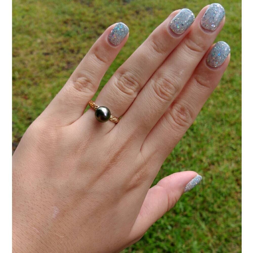 14k Gf Tahitian Pearl Hawaiian Heirloom ring